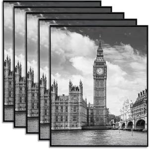 GOmaize Front Loading Black Picture Frame 8x10 Set of 5 Wall and Table Mounting