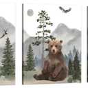 Woodland Nursery Wall Art Decor: Forest Themed Animal Wall Art Prints Canvas Posters Nursery Decor for Boys Girls Room,Wildlife Deer Bear Wolf Pictures for Bedroom Wall Decor,12x15 Inch,Set of 3