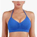 YEOREO SoftHue Women Halter Sports Bra Impact Longline Strappy Bra V Neck Padded Open Back Workout Gym Crop Top Size L
