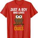Just a Boy Who Loves Owls for Toddlers Boys Kids Birds Lover T-Shirt, 2T, Red