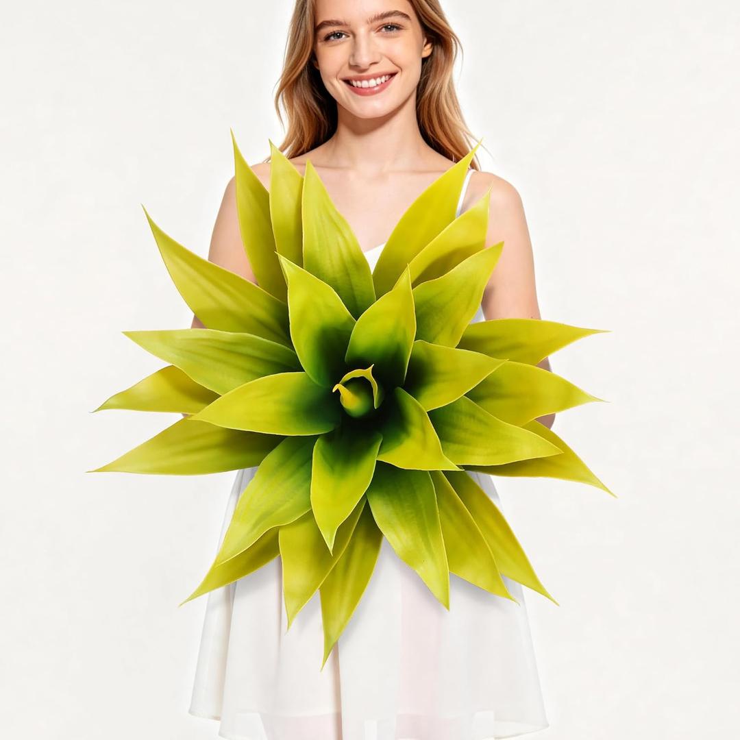 Wertuirk 28 Inch Artificial Agave Plant, Realistic Faux Succulents with Vibrant Color, UV Resistant & Low Maintenance for Indoor Outdoor, Home, Garden, Patio, Office Decor (Yellow, Extra Large)