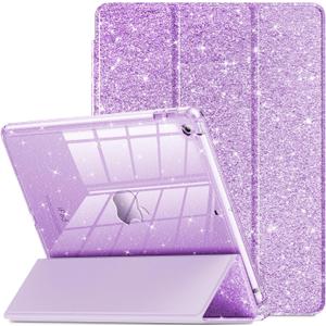 INFILAND for iPad 9th Generation 2021/ iPad 8th Generation 2020/ iPad 7th Generation 2019 Case 10.2 inch, Glitter Cover with Clear Back, Pencil Holder for Kids Girls, Lilac Purple