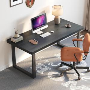 47 Inch Black Solid Wood Computer Desk | Sturdy Metal Base | Modern Home Office Desk | Durable Study Writing Table for Workspace