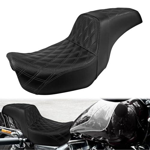 One-Piece Driver Passenger Seat Motorcycle Two-Up Seat Fit for Harley Dyna Super Glide Street Bob Wide Glide Fat Bob Low Rider Switchback 2006-2017 (Black Stitching)