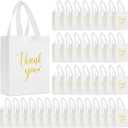 50 Pcs Thank You Gift Bags with Handles Bulk Thank You Non Woven Bags Reusable Gift Handbags Bridesmaid Souvenir Goodie Handbags for Wedding Shopping(10 x 8 x 4 Inch,White)