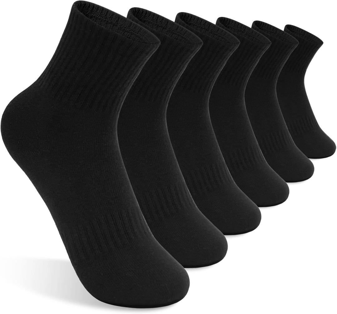 Kids Athletic Crew Socks Seamless Girls Cotton Socks Half Cushioned Quarter Socks for Boys 6 Pairs Black 9-12Y (Black)