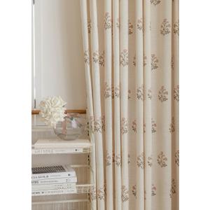 Linen Blend Pinch Pleated Curtains for Living Room, Bedroom, Dining Room - Light Filtering Curtains 2 Panels Set - Luxury and Modern Floral Printed Design - Beige White, 30" W x 96" L