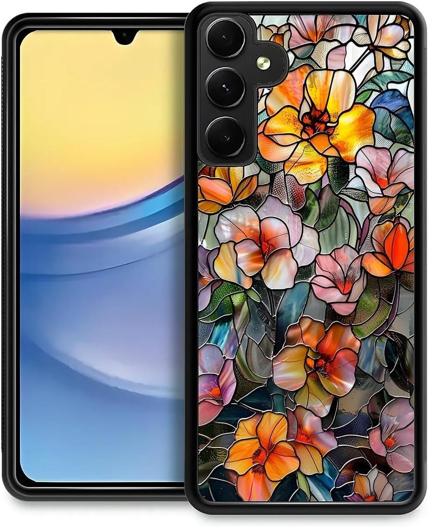 CARLOCA Compatible with Samsung Galaxy A15 Case Design for Girl Shockproof Anti-Scratch Hard PC Back Case Esthetics Fashion Pattern Colorful Flowers 3D Mosaic Vintage