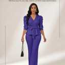 Ekaliy Dressy 2 Piece Pant Sets for Women Fall Outfits Ruffle Top Wide Leg Business Pantsuits (Purple, XL)