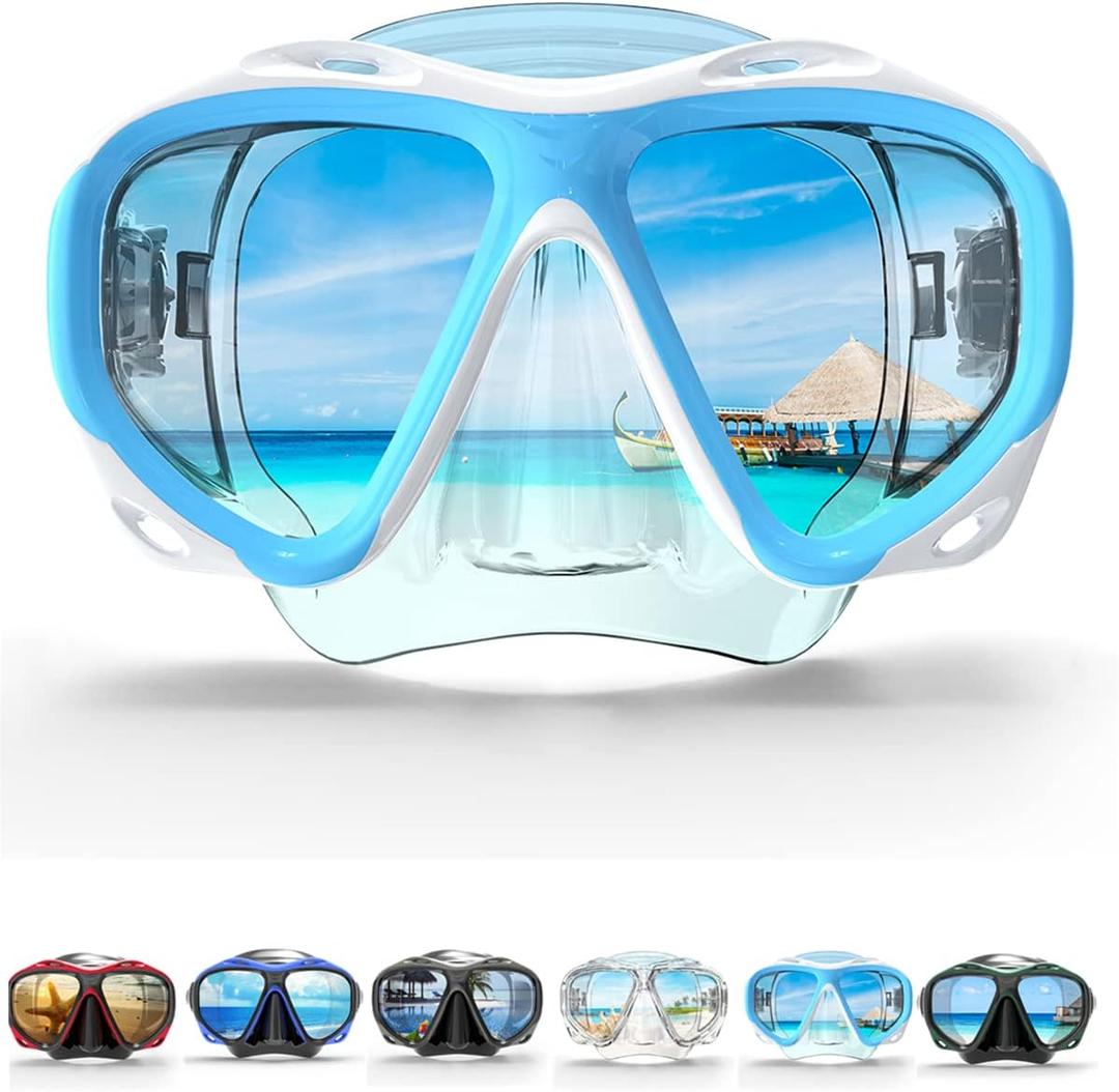 COPOZZ Adult Scuba Mask, Dive Mask Anti Fog Snorkeling Scuba Diving Glasses, Great Seal Free Diving Tempered Glass Mask Goggles (Blue)