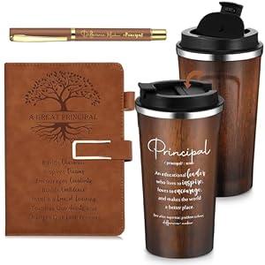 Pickmesh 3 Pcs Great Principal Gift Set 17Oz Coffee Mug Tumbler A5 Leather Journal with Ballpoint Pen Assistant Principal Appreciation Gift Thank You Favor for Teacher Educator Graduation(Brown)