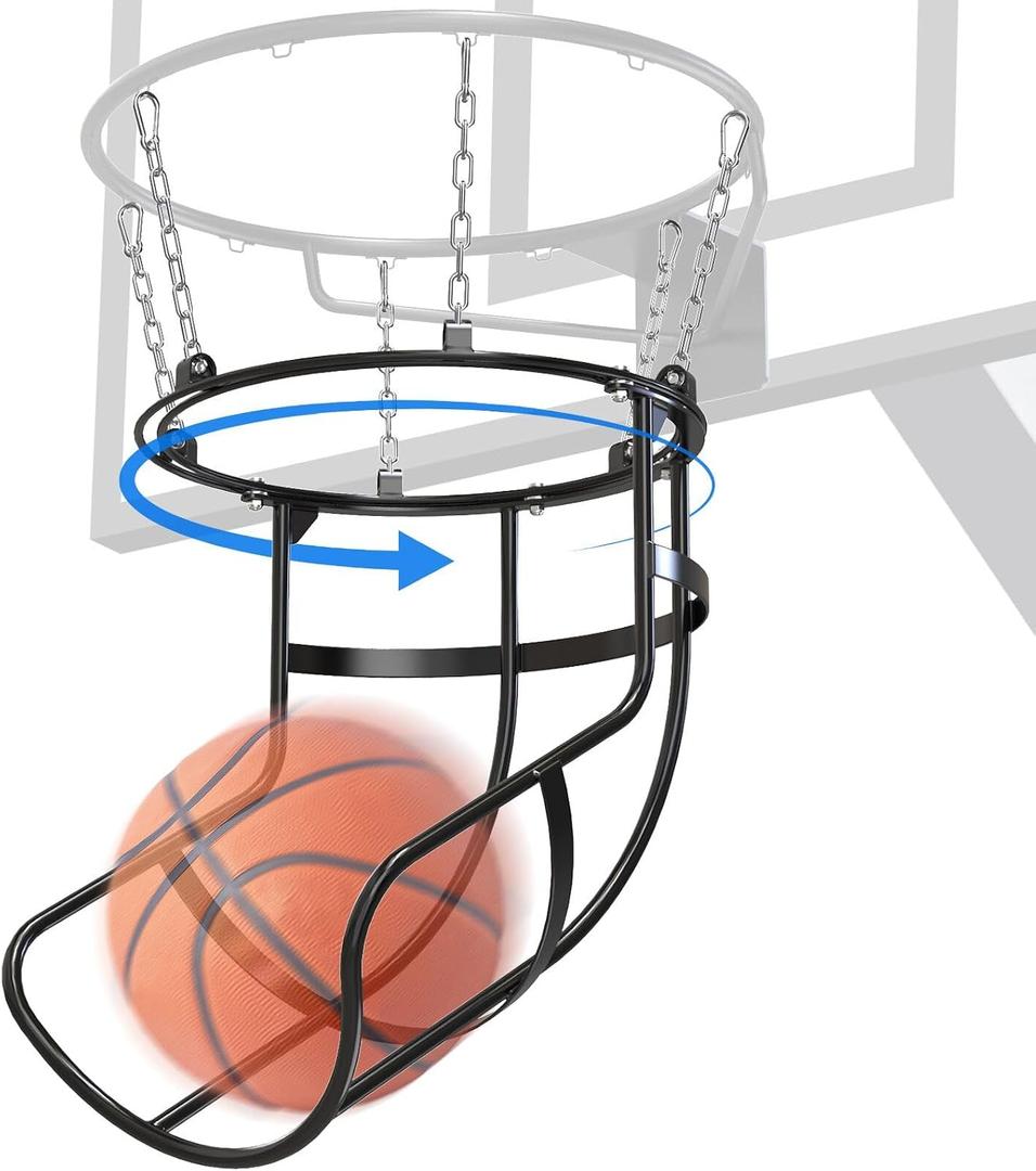 BeneLabel 360 Swivel Track Basketball Return Attachment with Quick Connect Chain Basketball Rebounder for 18" Rim Hoop Ball Return for Basketball Hoop for Outdoor/Indoor Shooting Training
