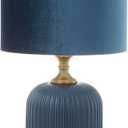 Deco 79 Fabric Room Table Lamp Ribbed Accent Lamp with Velvet Shade and Gold Accents, Lamp 13" x 13" x 20", Blue