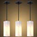 Natural Alabaster Square Marble Hanging Kitchen Island Modern Industrial Farmhouse Pendant Ceiling Light Fixture,3 Pack Black Finish Over Sink Restaurant bar Corridor