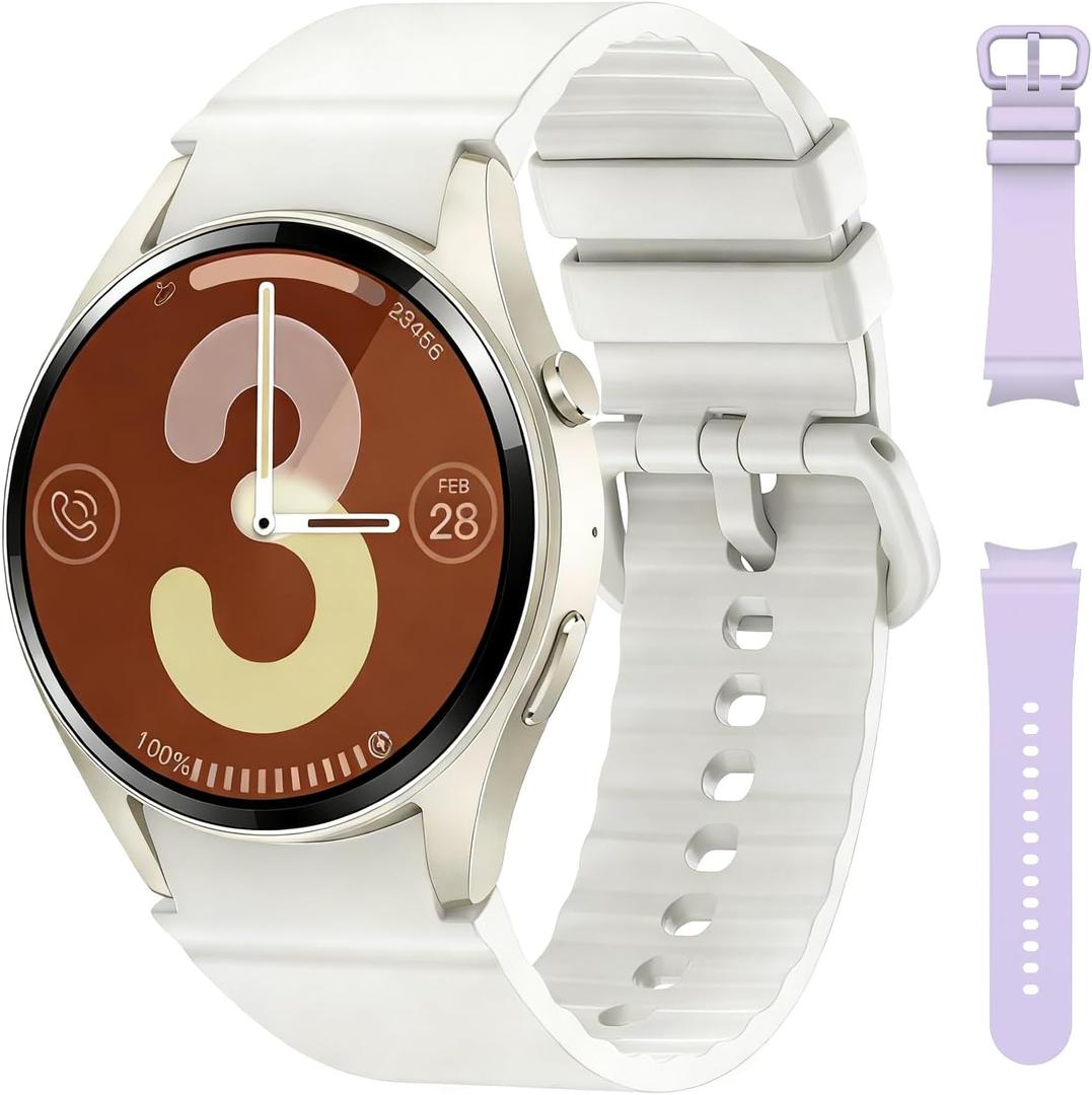 Smart Watches for Women/Men (Make/Answer Calls), Fitness Smart Watch with Heart Rate/SpO2/Sleep Monitor, Pedometer Tracker, 120+ Sport Modes Fitness Tracker Watch, Smartwatch for Android and iPhone (Cream-Silver)