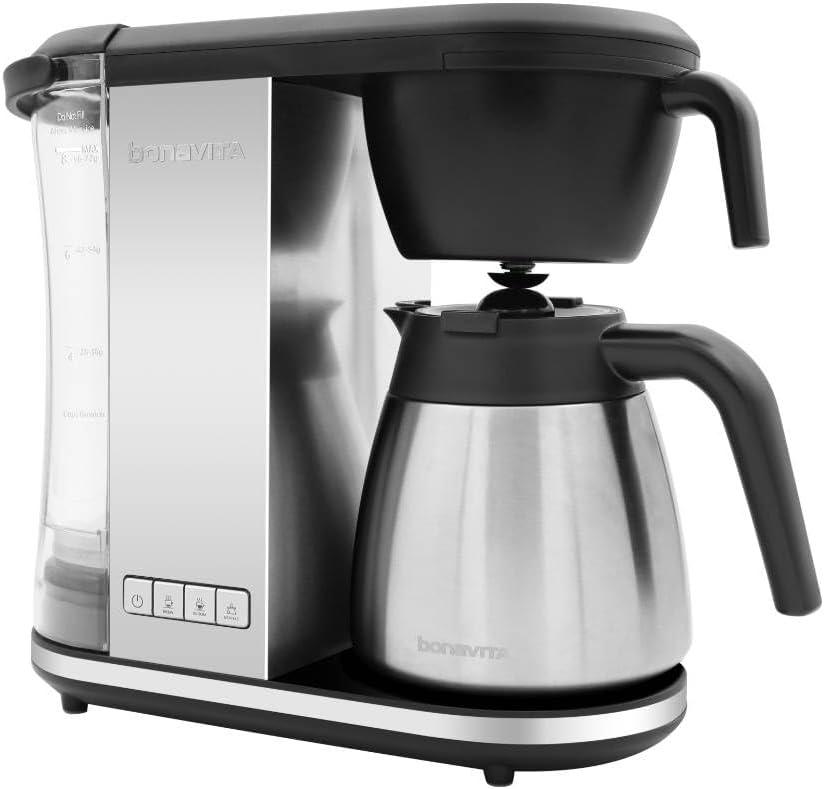 Bonavita Enthusiast 8 Cup Drip Coffee Brewer, Pour Over, SCA Certified Coffee Machine with Thermal Carafe, Stainless Steel Panel, Removable Reservoir (Silver)