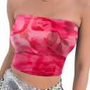 qdl Floral Tie Dye Tube Top Women Y2k Strapless Tops Ruched Sleeveless Strapless Crop Tank (Pink, L)