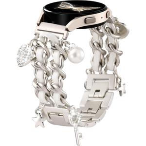 Stylish Metal Band Compatible with Samsung Galaxy Watch 7 Band/FE 6 5 4 40mm 44mm,Galaxy Active 2, 20mm Watch Strap Pretty Chain with Cute Decorative Charms Accessories for Samsung Watch Bands Women (Starlight Band/Key)