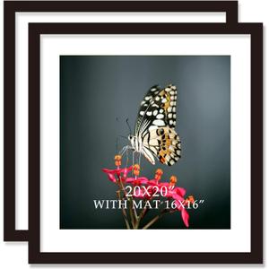 20x20 Frame Black With Mat 16x16 Solid Wood Picture Frames Wall Mounting (2 pack, 20x20 Inch)