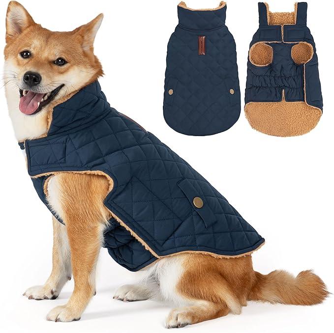 Dog Winter Coat, Waterproof Warm Dog Jackets for Large Dogs Boy, Adjustable Pet Vest Windproof Cold Weather Clothes Dogs Snowsuit with Leash Hole, Navy XX-Large