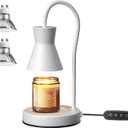 LALISU Candle Warmer Lamp with Timer and Dimmer, Vintage Electric Candle Melter with 2 Bulbs, Melter Scented Candle Height Adjustable Compatible with Jar Candles, House Warming Gifts (White)