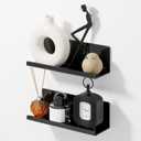 Acrylic Floating Shelves for Wall No Drilling, Self Adhesive Space-Saving Shelves, 12 Inch Floating Shelf Stick on Wall Shelf, for Bathroom, Kitchen, Bedroom, Office, Gaming Room, Black