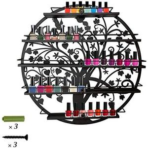 ERYTLLY nail polish Organizer Wall Mounted Acrylic Rack, Holder Stand, Round Storage Organizer, Salon nail polish Shelf Organizer (Black- 1 Pack)