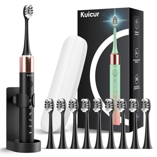 Sonic Electric Toothbrush for Adults and Kids, Comes with 10 Brush Heads & Travel Case, 5 Modes with 2 Minutes Built in Smart Timer, One Charge for 90 Days, 42,000 VPM Motor (Black)