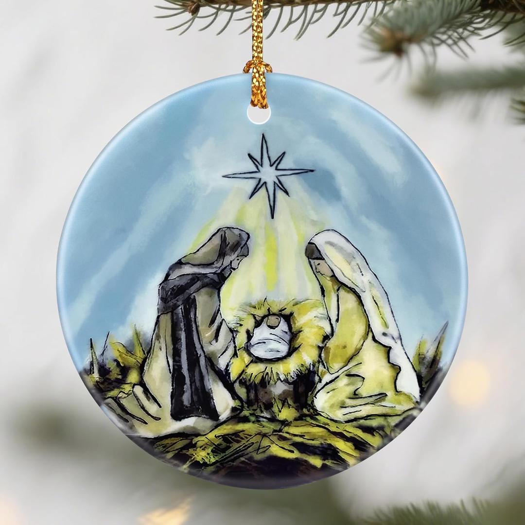 Nativity Scene Ornaments, Christian Christmas Ornaments: Christmas Tree Decorations, Religious Holiday Decor, Stocking Stuffers, Gift Ideas, Xmas Gift, Christian Gifts & Religion Gifts (Nativity Design 4)