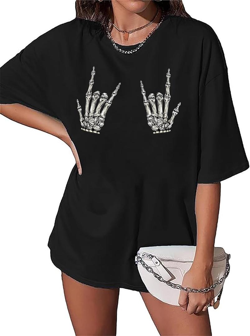 Vintage Oversized Tshirts for Women Graphic Tees Short-Sleeve Retro Country Music Shirts Nashville Tshirt Loose Fit (Small, Rock Black)