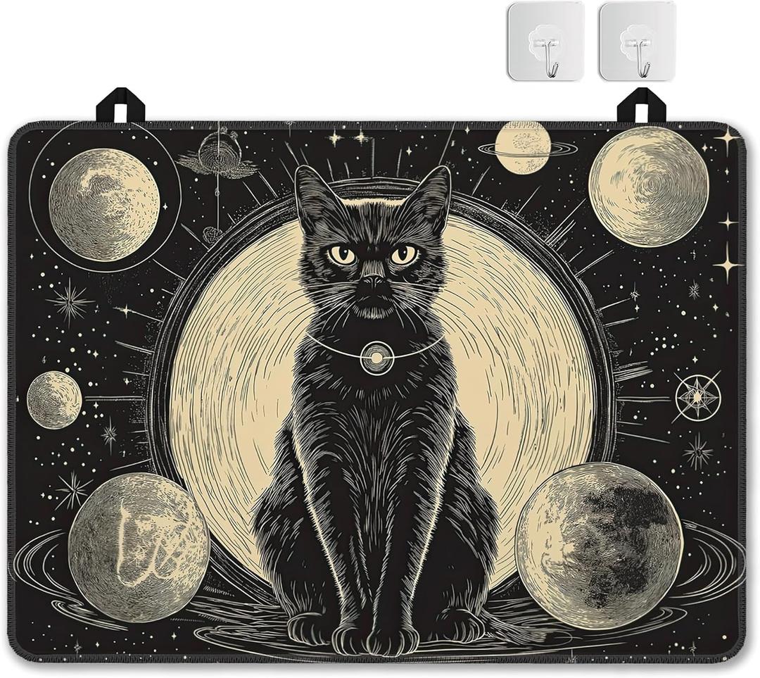 Electric Stove Top Cover,Black Cat Stove Cover for Glass Top Electric Stove,Astrology Heat Resistant Flat Top Stove Mat Countertop Protector, 28 x 20 Inch