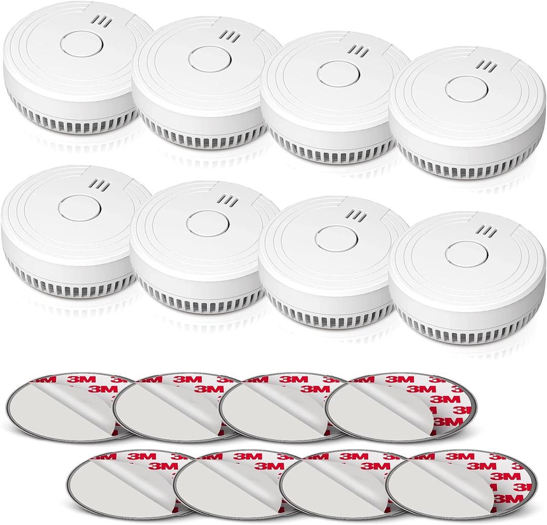 Ecoey Smoke Alarm Fire Detector, Battery Included Photoelectric Smoke Detector with Test Button and Low Battery Signal, Small Fire Alarm for Home, Bedroom FJ136GB, 8 Packs