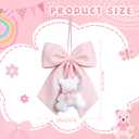 Sureio Large Pink Bow Decor with Teddy Bear Coquette Pink Bow Fabric Hanging Wall Art Cute Door Decorations 14 x 12 Inch for Dorm Bedroom Nursery Apartment Door Indoor Outdoor Baby Shower Decor