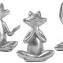 Silver Frog Figurines Yoga Decor Set of 3 Frog Yoga Statues for Modern Living Room Table Office Bookshelf Shelves Home Sculptures Decor, for Mom Dad Women