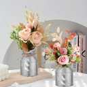 Galvanized Metal Flower Vase Set of 8-5.12 Inch Farmhouse Rustic Milk Can Jug Vase with Twine Bow, Floral Buckets for Wedding Table Centerpiece, Home Dining Room Decor (Rustic, 8)