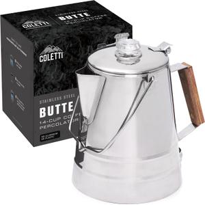 COLETTI Butte Coffee Percolator Camping  Percolator Coffee Pot, NO Aluminum or Plastic [14 Cup]
