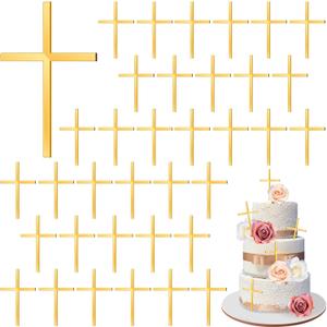 36pcs Baptism Cake Toppers Acrylic Cross Cupcake Toppers Gold Crossing Cake Charm for Baby Shower Birthday Wedding Party Christian Decorations