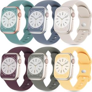 6 Pack Silicone Sport Bands Compatible with Apple Watch Band 38mm 40mm 41mm 42mm 44mm 45mm 46mm 49mm Women Men, Soft Strap Waterproof Wristband for iWatch Series 10 9 8 7 6 5 4 3 2 1 Ultra SE (Cactus/Blue Grey/Starlight/Dark Cherry/Olive/Sunglow)