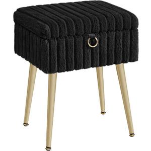 SONGMICS Vanity Stool Chair with Storage, Makeup Stool, Footrest Footstool Ottoman, Metal Legs, Adjustable Feet, for Living Room, Bedroom, Makeup Room, Ink Black ULOM505BZ02