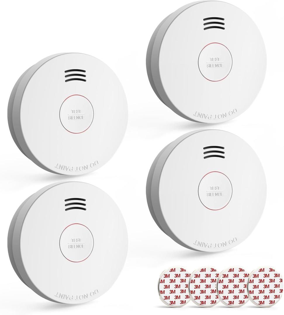 Jemay Smoke Detector with Battery Backup,Smoke Detectorwith Self-Check Function, 4 Packs