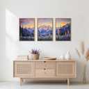 Vintage Purple Mountain Landscape Framed Canvas Wall Art Set-16"x24"x3