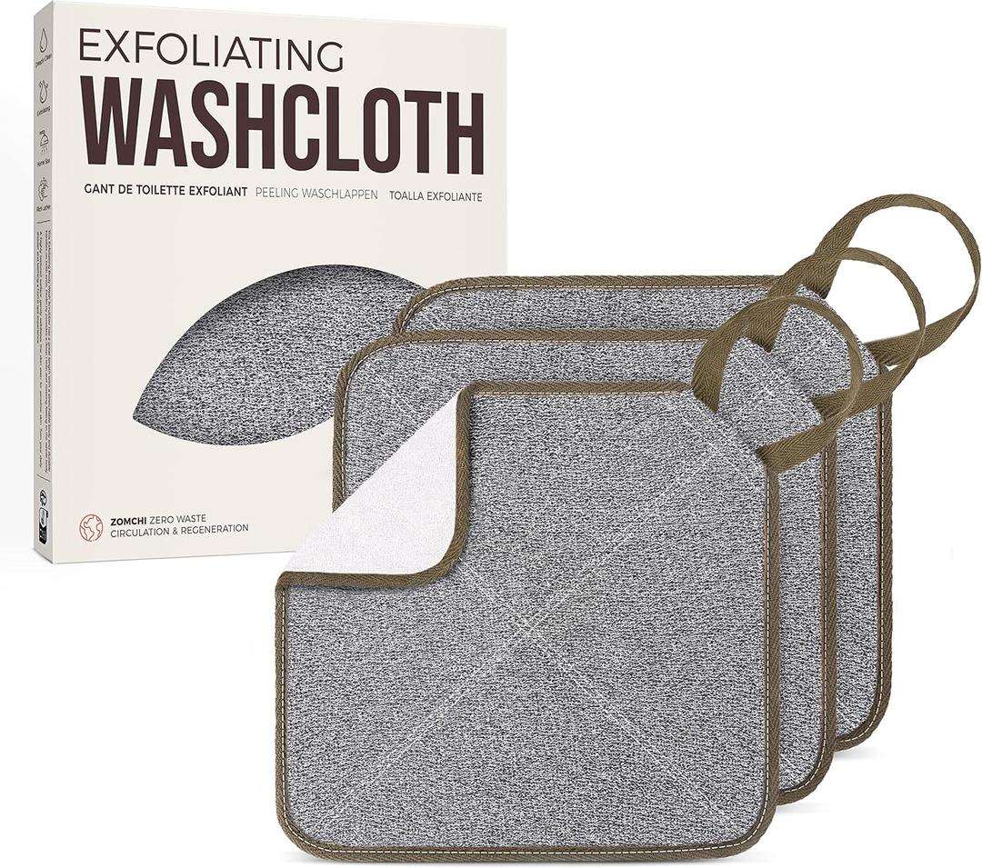 ZOMCHI 3 Pack Exfoliating Washcloth, Premium Facial and Body Wash Cloths with Softness and Scrubbing Two Sides, Bath Cloths for Women and Men (Smoke)