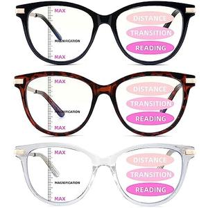 LOVIVY 3 Pack Progressive Multifocus Reading Glasses for Women Blue Light Multifocal Transition Readers with Spring Hinge