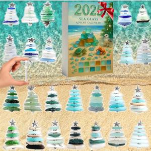 Christmas Tree 24 Sea Glass Advent Calendar Miniature Ornaments Ocean Themed Countdown Decoration & Collectible Gift(1PCS)