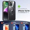 Magnetic Ring Stand Case for iPhone 13/14(Clear Black) | 16FT Military-Grade Protection Shockproof, Non-Slip, Anti Scratch, Textured Grip & Clear Back for Hands-Free Video Calls