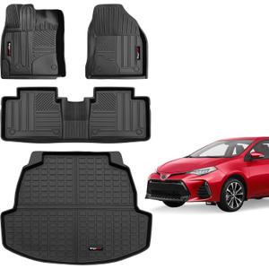Floor Mats and Cargo Liner for 2014-2019 Toyota Corolla All Weather TPE Rubber Black (for 14-19 Toyota Corolla Floor Mats+Cargo Liner)