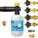 Electric Pressure Washer DIY Foam Cannon with 1/4 Quick Connector & Other 5 Adapters, Power Washer Adjustable Snow Foam Lance 0.6L Bottle, Jet Car Wash Soap Foam Nozzle, 500~2200PSI, 1.0~2.2GPM