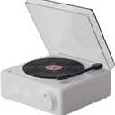 Vintage Vinyl Record Player Style Bluetooth Speaker Phonograph Style Retro Bluetooth Speaker White Cute Look Gift for Girls Good Bass Enhancement Loud Volume