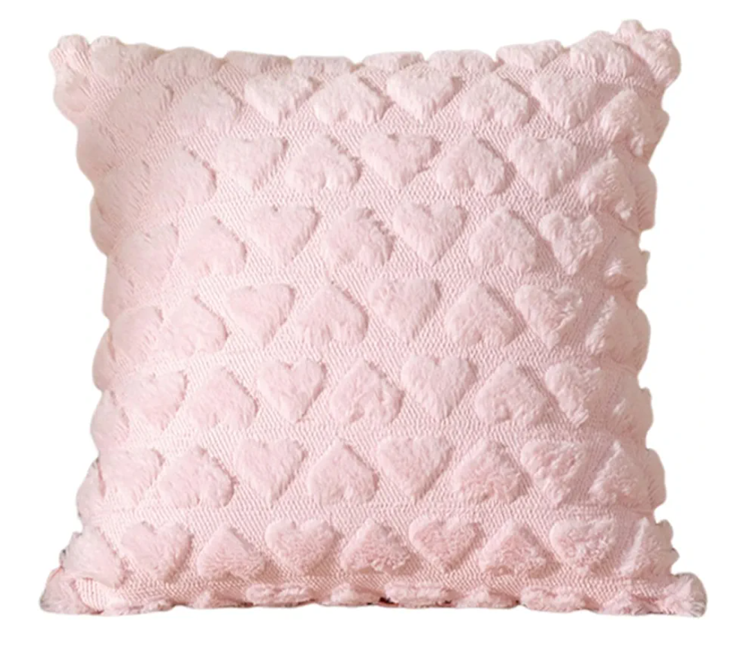 Valentine Pillow Covers, Heart Design Pillowcase Throw Pillowcase 3D Heart Pattern Short Plush Hidden Zipper Closure Pillow Cover Bedroom Living Room Sofa New Year Cushion Cover Light Pink, 2 PCs, 18x18 Inch