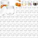 Tanlade 60 Pcs 3 oz Clear Plastic Jars with Lids Wide Mouth Mason Jars Mini Storage Containers Bulk for Herb Jelly Wedding Valentine Favors Shower Party Favors(White)
